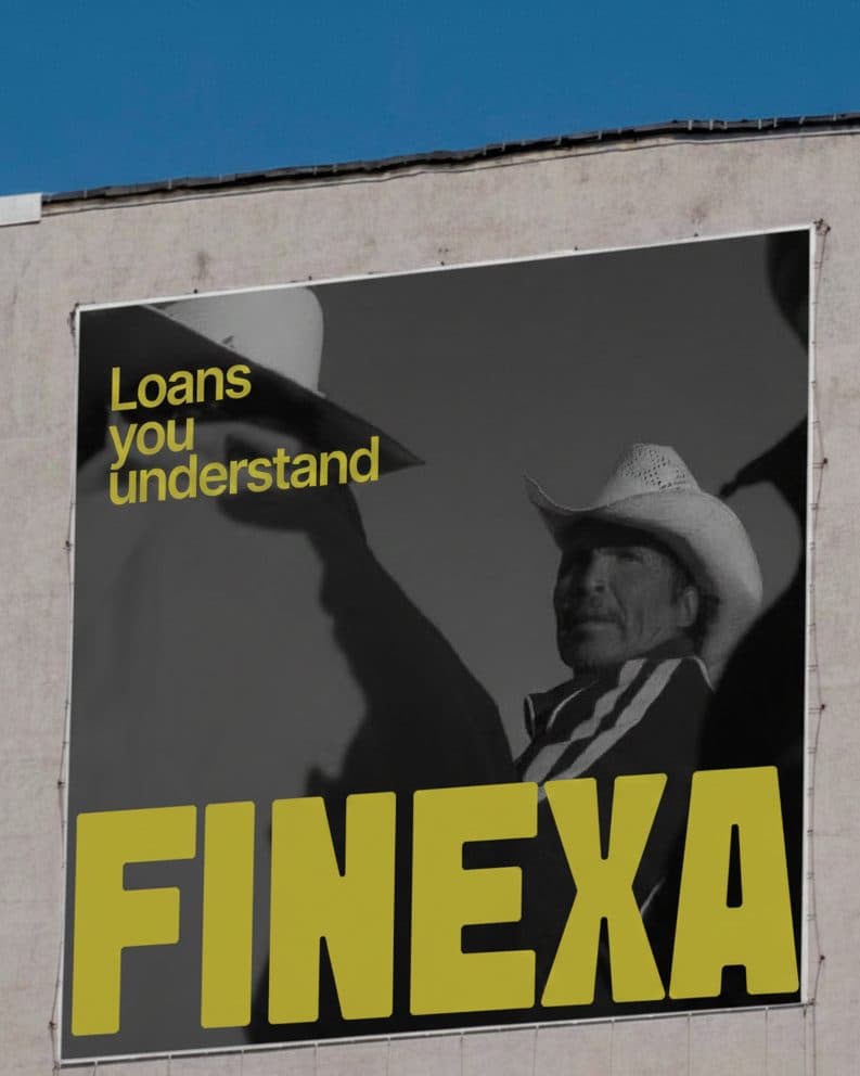 Finexa fintech branding: poster reading “Loans you understand”