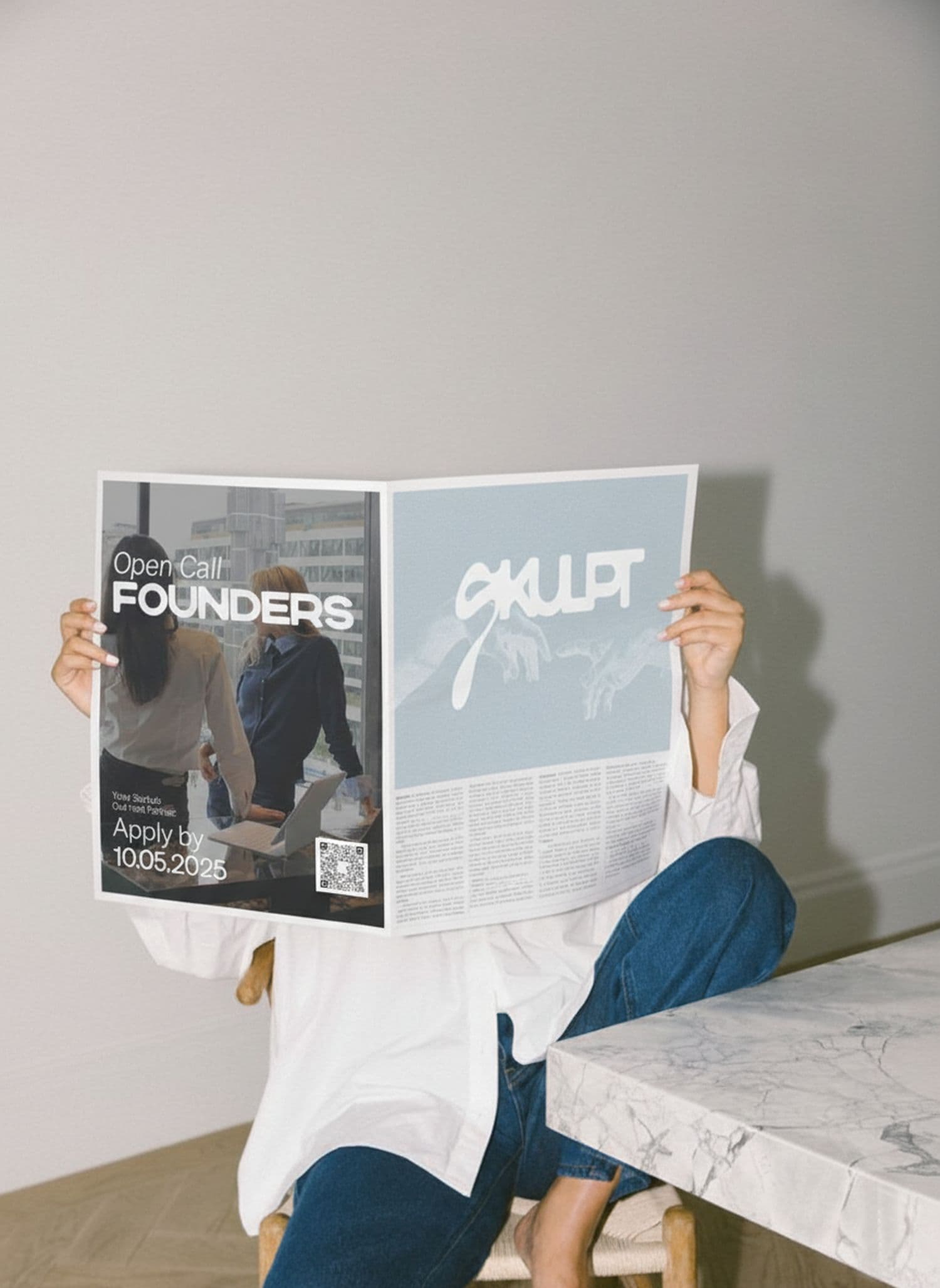 Reading the SKULPT founders newspaper