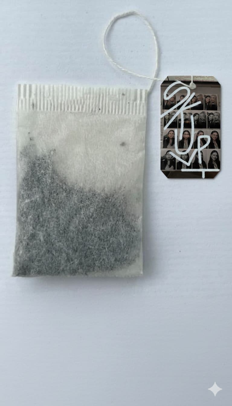 SKULPT keepsake — tea bag and photo-strip tag