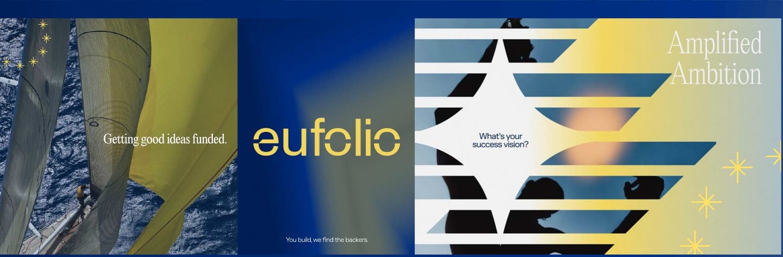 Eufolio campaign posters: sailing photo, logo and “What’s your success vision?”