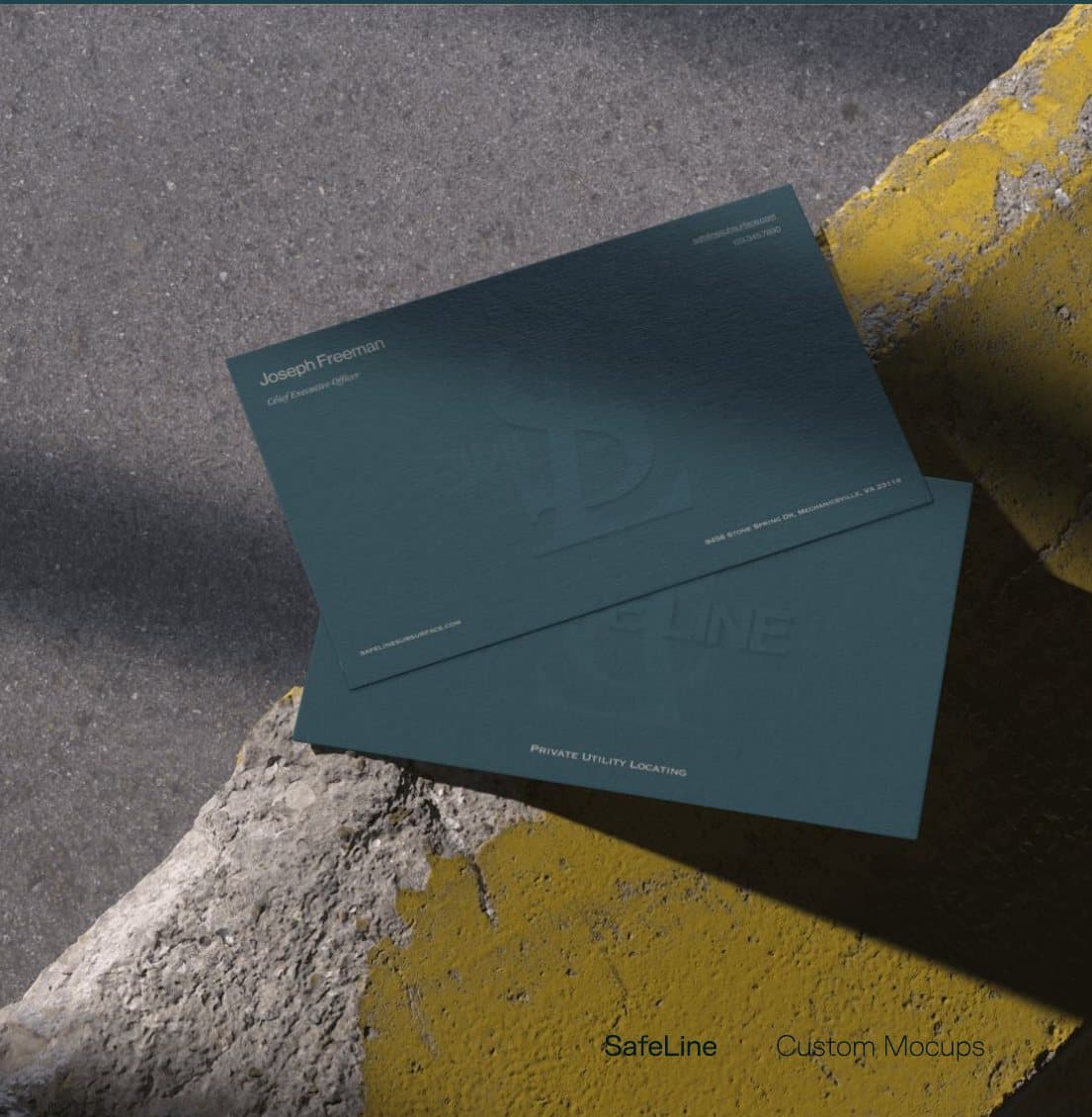 SafeLine business cards on concrete