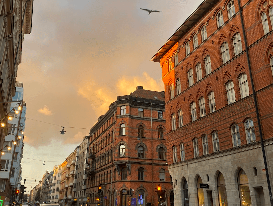 A Stockholm street at golden hour